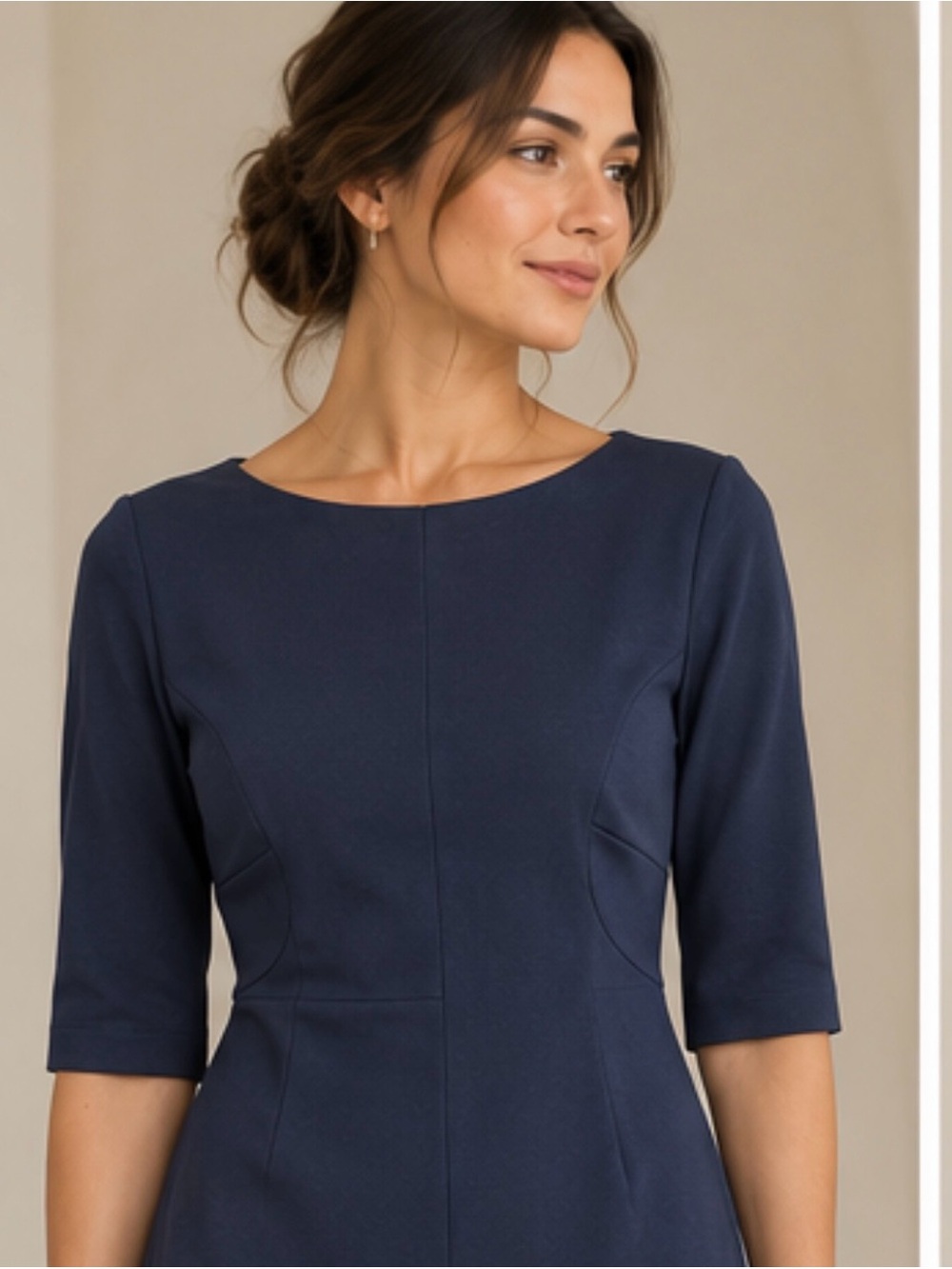 Amanda Uprichard Navy Boatneck Sheath Dress with Elbow Sleeves